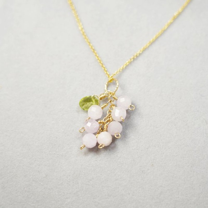 Fruit Series Grape ~ 14kgf Kunzite and Peridot Necklace - 项链 - 宝石 粉红色