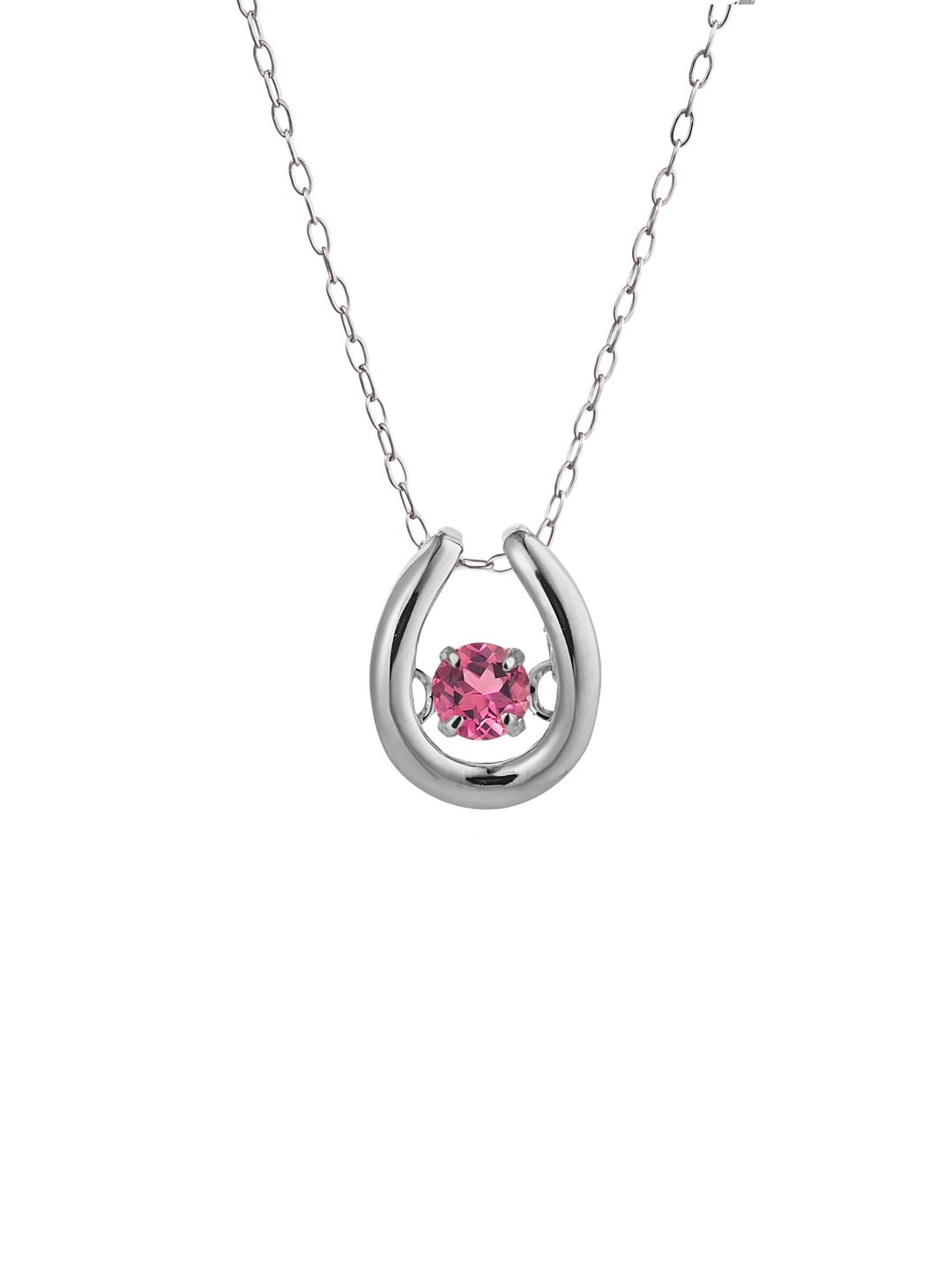 October Birthstone/Natural Pink Tourmaline K10WG 10K White Gold Petite Necklace Dancing Stone with Certificate of Authenticity - 项链 - 其他金属 粉红色