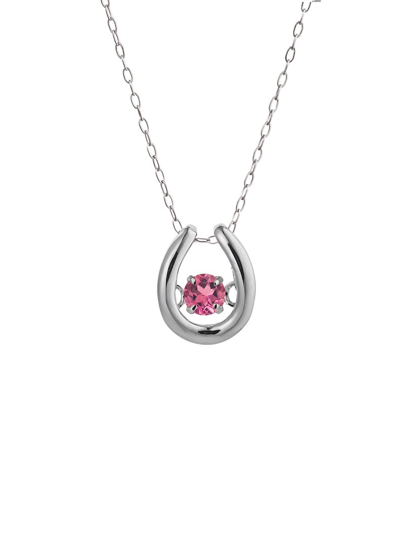October Birthstone/Natural Pink Tourmaline K10WG 10K White Gold Petite Necklace Dancing Stone with Certificate of Authenticity - 项链 - 其他金属 粉红色