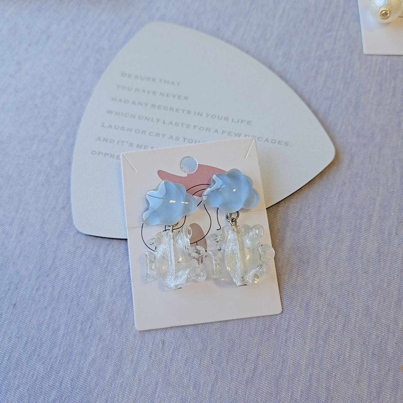 无痛耳夹 / 蓝色云朵琉璃花 - 耳环/耳夹 - 琉璃 蓝色