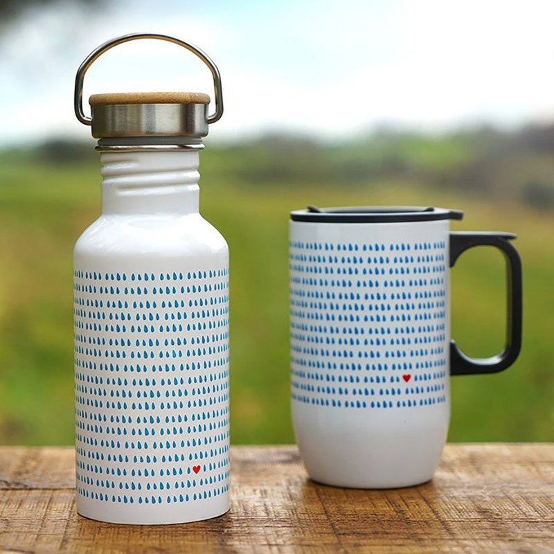 英国Folklore不锈钢橡木盖防漏设计雨滴图案随行水壶/旅行水壶 - 水瓶/水壶 - 不锈钢 白色