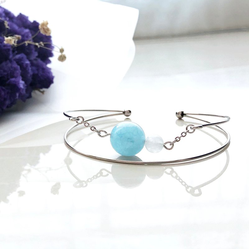 海蓝手环  海蓝宝 白玉髓 手链 手鈪 (可加英文字母 / 心心) - 手链/手环 - 水晶 蓝色