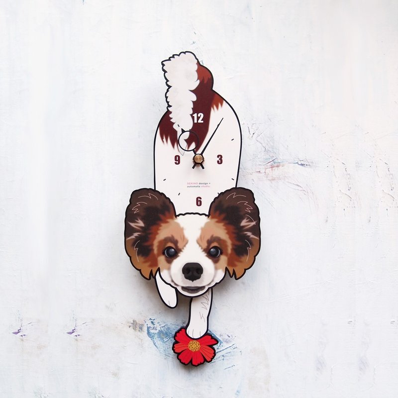 D-115 蝴蝶犬 - 动物造型钟摆钟 - 时钟/闹钟 - 木头 