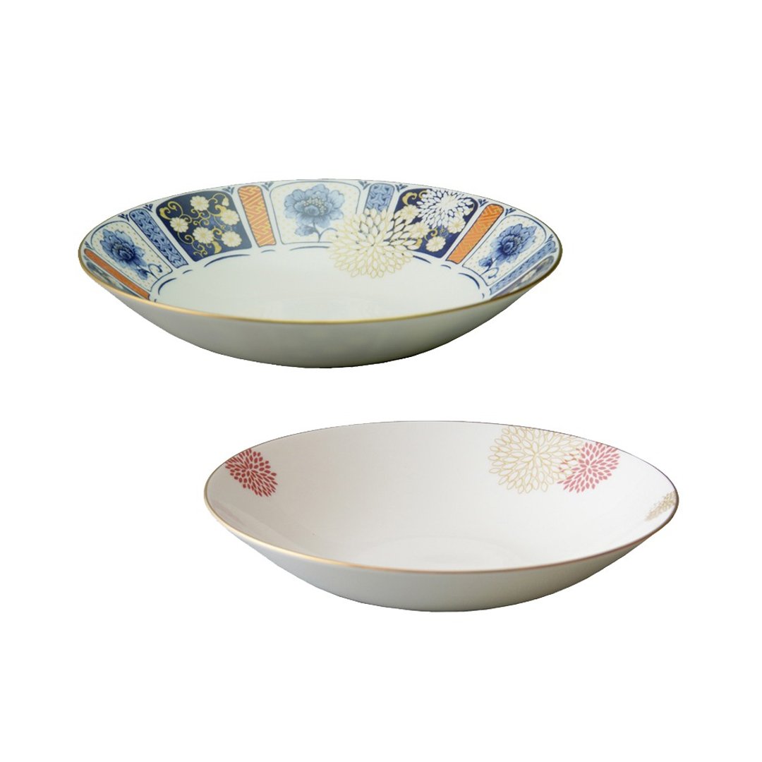 日本NARUMI 伊万里骨瓷双色深盘-23cm - 其他杯子 - 瓷 蓝色