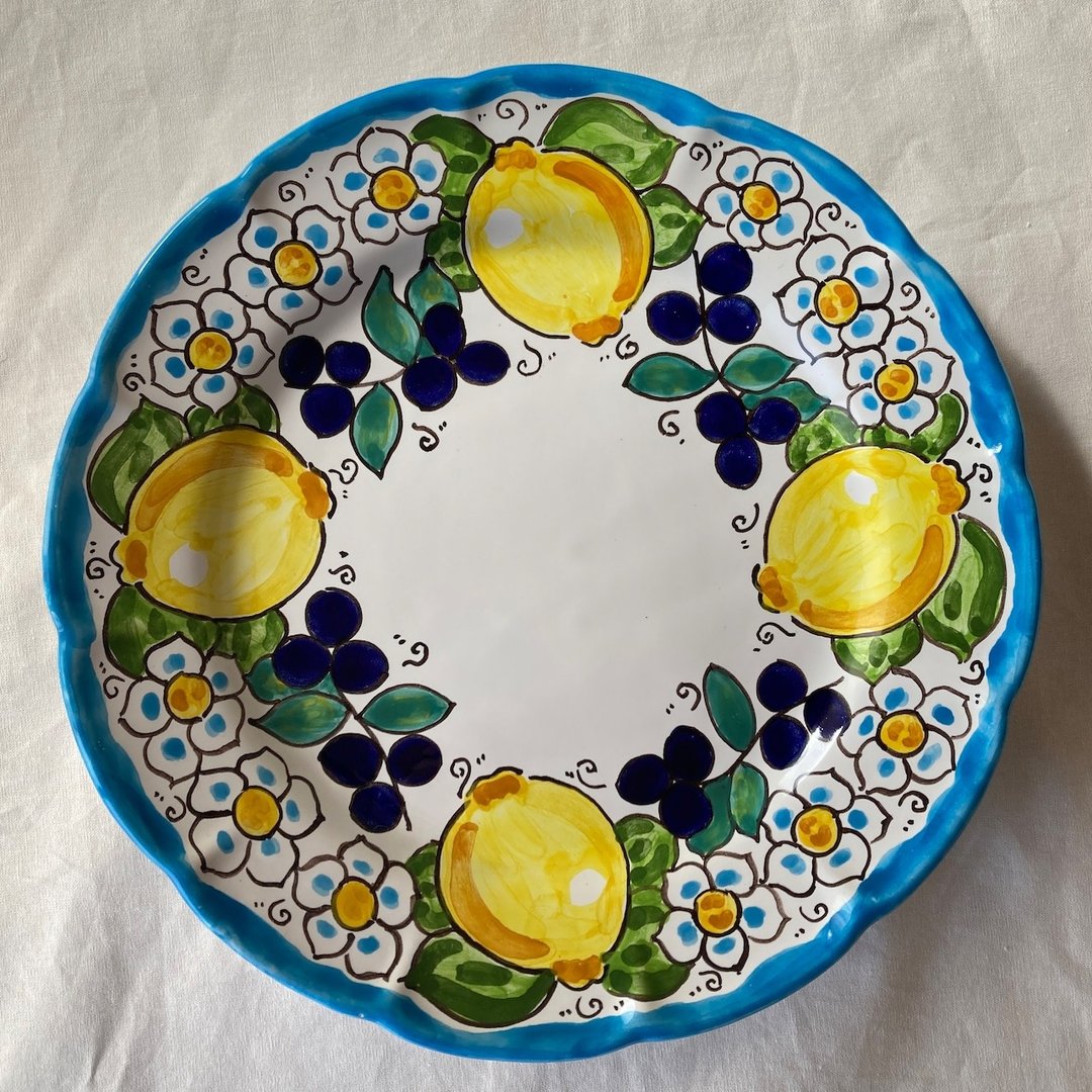 图片盘 26 厘米 Majolica 意大利陶器 柠檬和橄榄图案 - 盘子/餐盘/盘架 - 陶 绿色