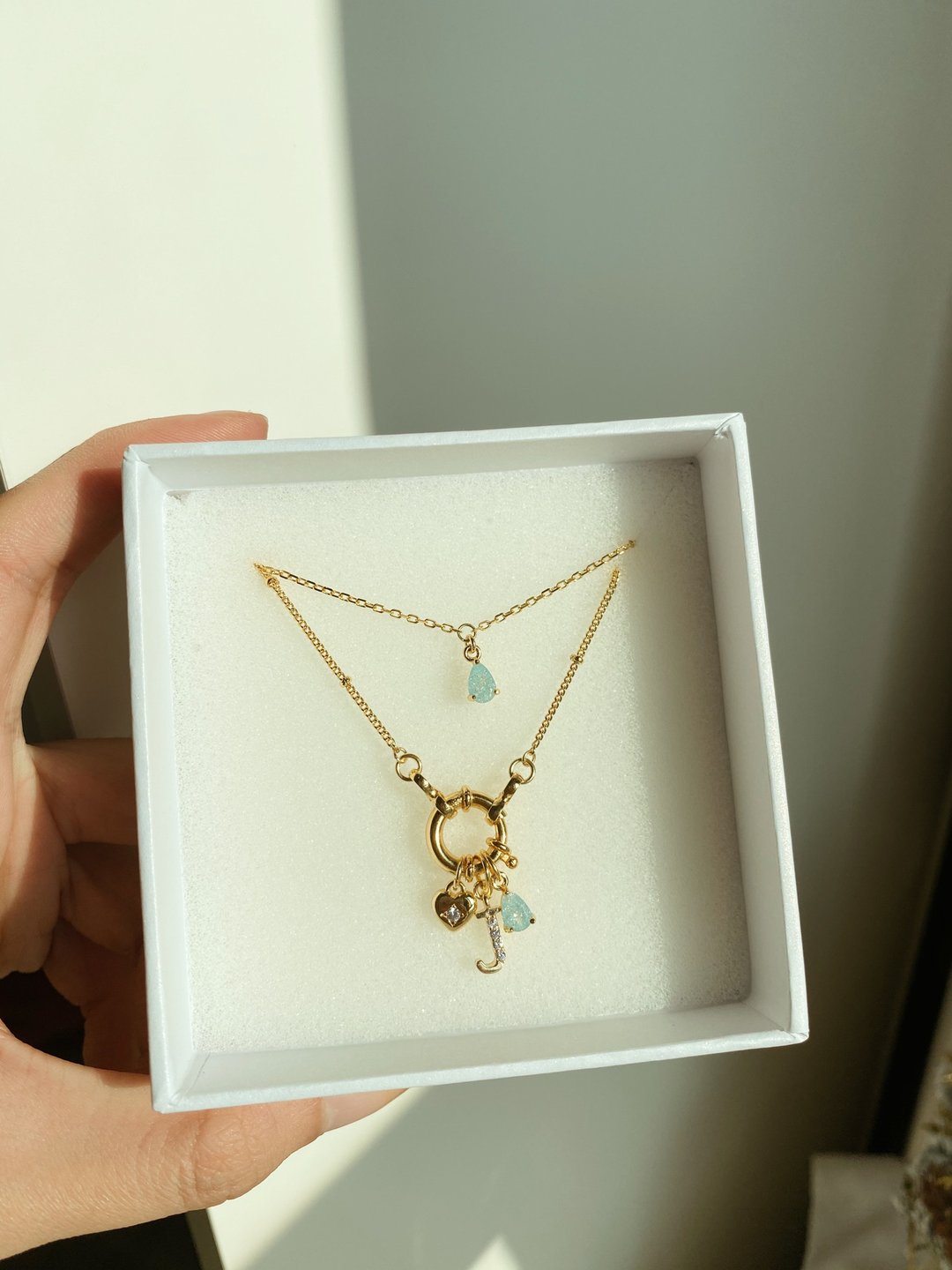 Ocean Aesthetic Initial Hoop Necklace - 项链 - 纯银 金色