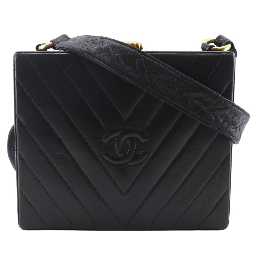 【日本直送】香奈儿 CHANEL Chevron 经典双C标志 肩背包 V Stitch 古董 羊皮 黑色 女性【二手】 - 侧背包/斜挎包 - 真皮 黑色