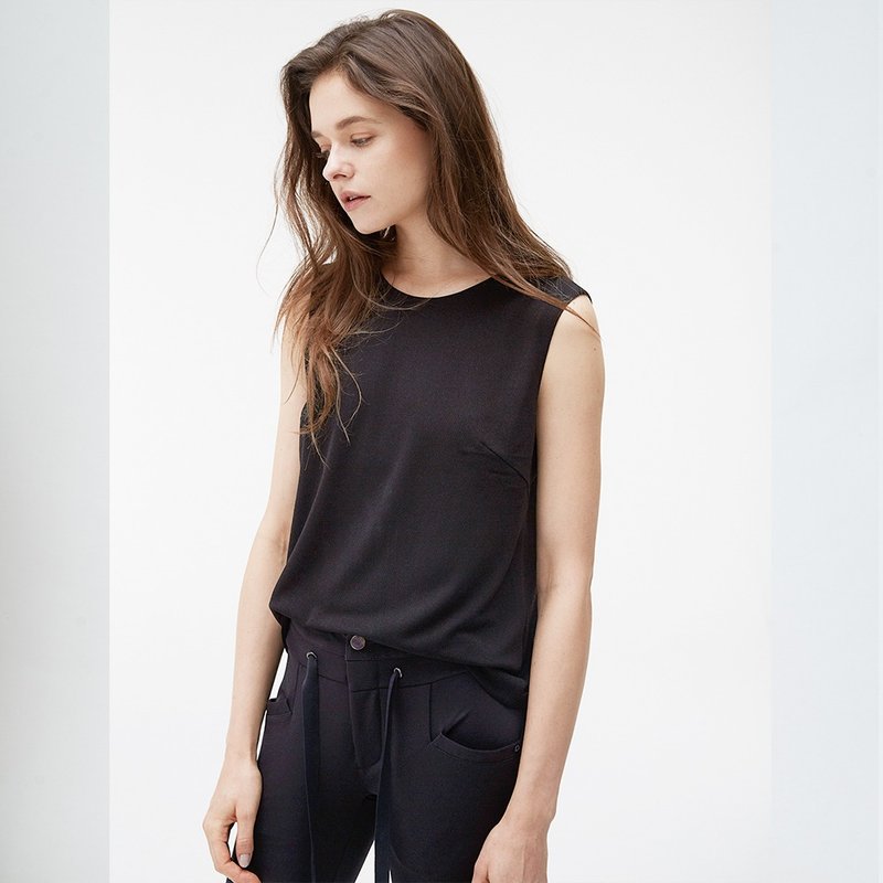 TRIACETATE 无袖上衣 / 曜石黑 - 女装背心 - 其他材质 黑色