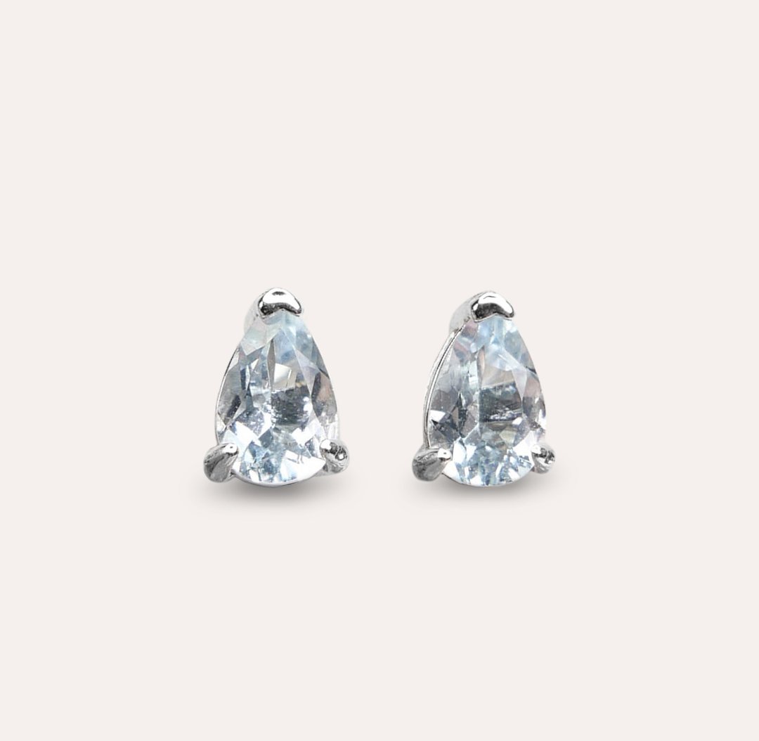 AND 海蓝宝 蓝色 水滴 4*6mm  耳环 经典系列 Pear E 天然宝石 - 耳环/耳夹 - 银 蓝色