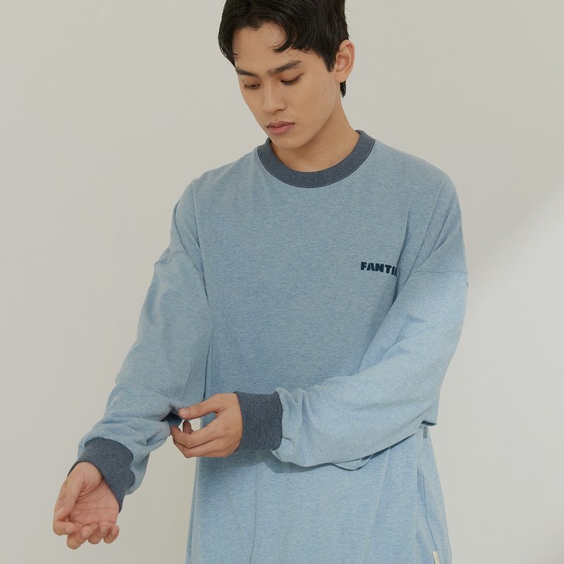 MIT有机棉植绒宽版长袖居家套装-天青蓝 - 居家服/睡衣 - 棉．麻 蓝色