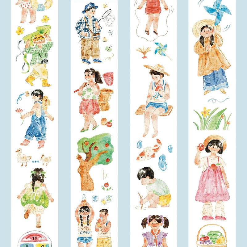 【膠帶】童心海海 和紙PET膠帶 鹽繫手賬膠帶復古 5米卷 - 纸胶带 - 纸 多色