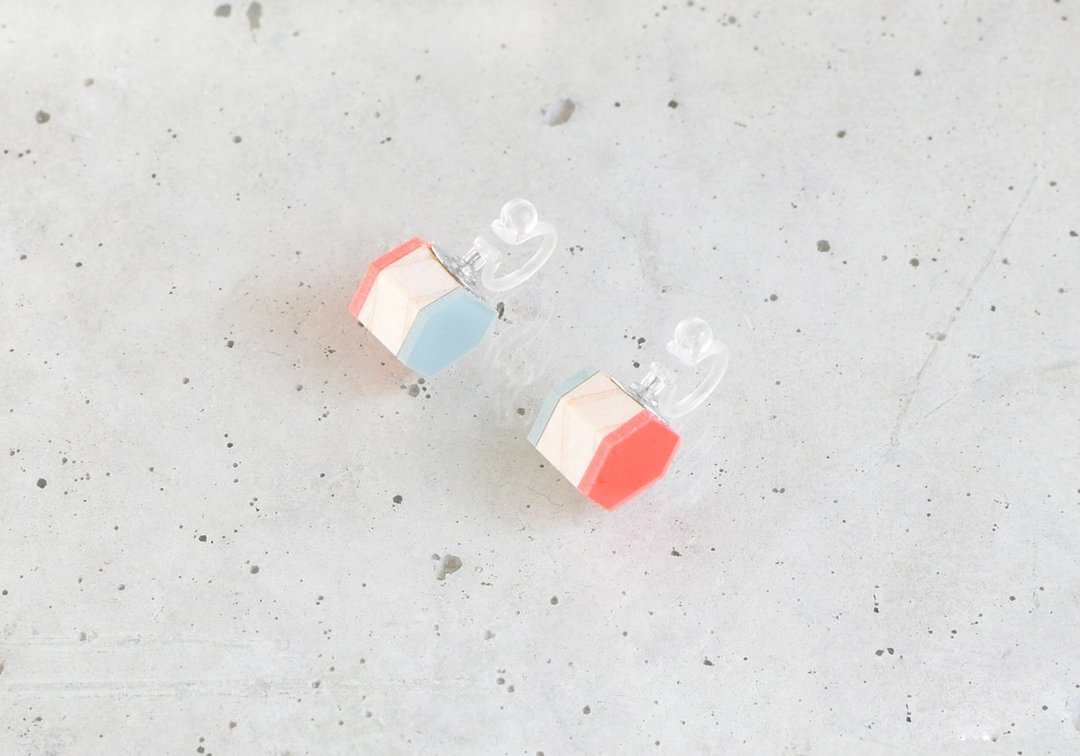 taiko earring / EARTHGREEN × RED - 耳环/耳夹 - 木头 红色