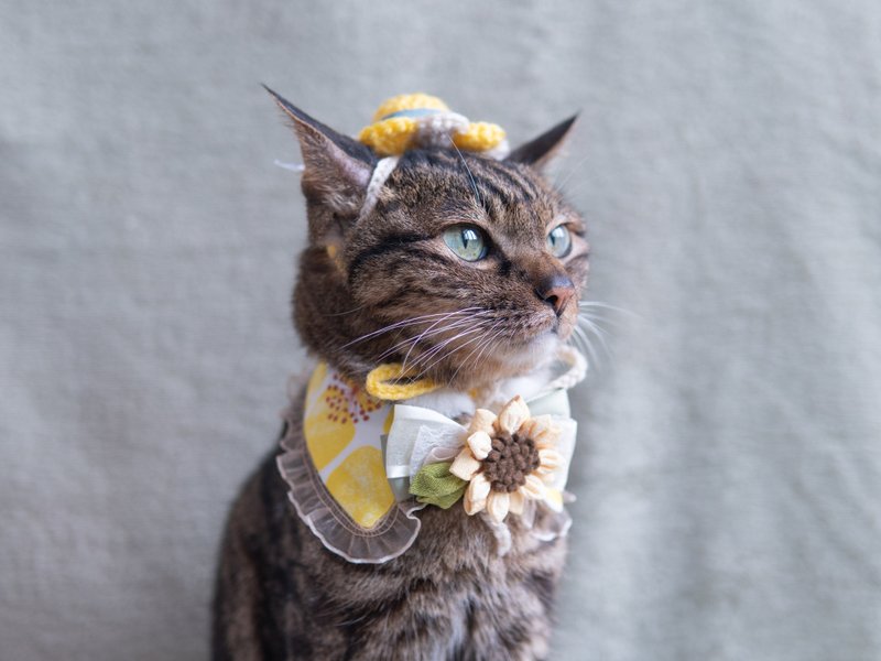【 向日葵・ひまわり系列】宠物领巾 猫咪/狗狗 花花 布花 - 项圈/牵绳 - 棉．麻 黄色