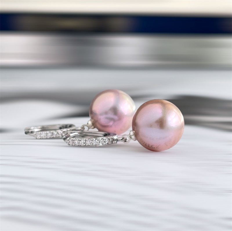 浅玫瑰粉 大颗 淡水珍珠 圆形耳环 12.2mm 爱迪生珍珠 婚礼 正式场合 - 耳环/耳夹 - 珍珠 粉红色