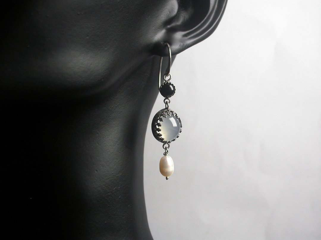 【Gem系列】 #a75 宝石耳环/ 925银/ 手工礼物/ 定制化 - 耳环/耳夹 - 银 白色