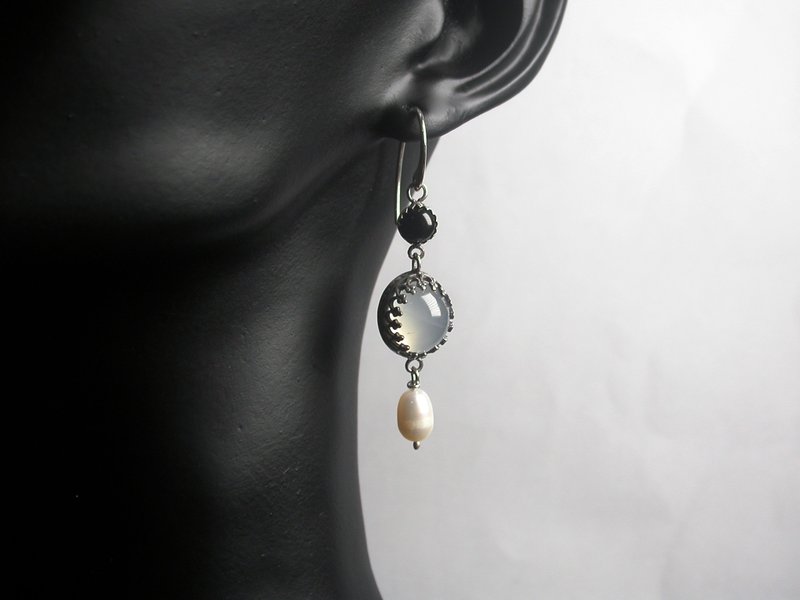 【Gem系列】 #a75 宝石耳环/ 925银/ 手工礼物/ 定制化 - 耳环/耳夹 - 银 白色