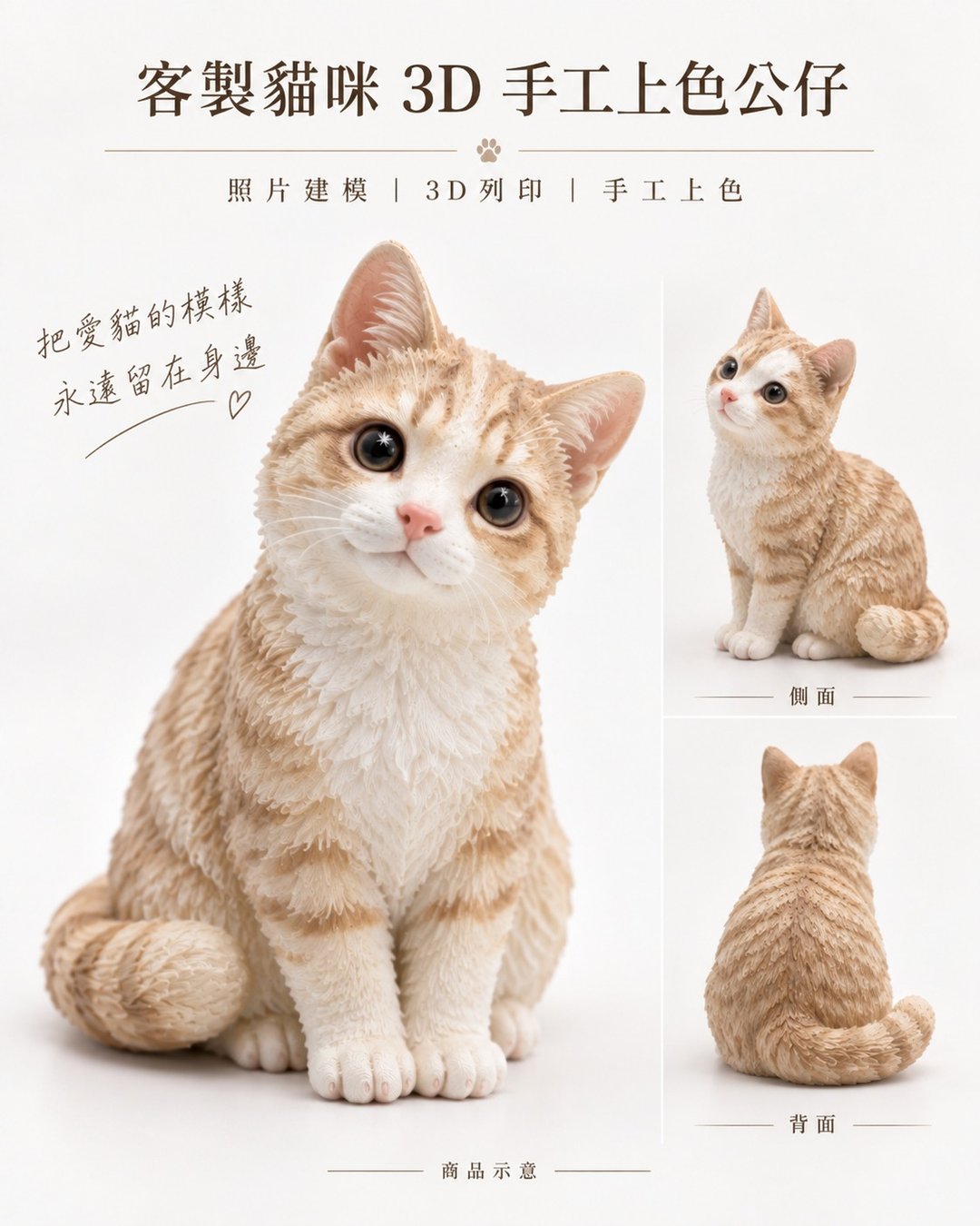 定制宠物 3D 手工上色公仔 - 订制抱枕/饰品 - 塑料 