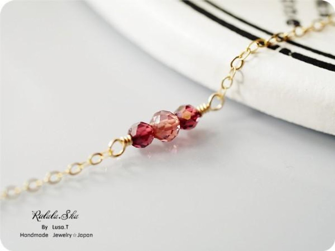 A stone symbolizing fruit fulfillment of love 14KGF garnet anklet - 脚链/脚环 - 宝石 红色