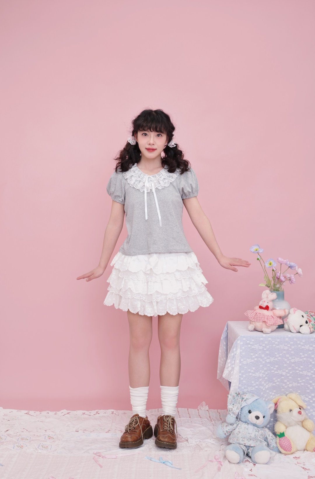 甜美少女 层层花边蕾丝蛋糕裙 - 裙子 - 其他材质 白色