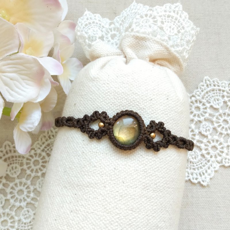 作品展示。花锦。拉长石X南美巴西蜡线手链 - 手链/手环 - 半宝石 咖啡色