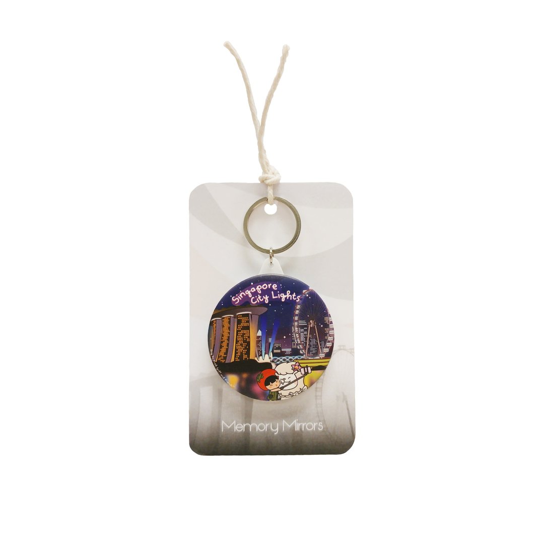 Ang Ku Kueh Girl X Merlion Series: Mirror Keychain (Singapore City Lights) 狮城钥匙扣 - 彩妆刷具/镜子/梳子 - 其他金属 蓝色