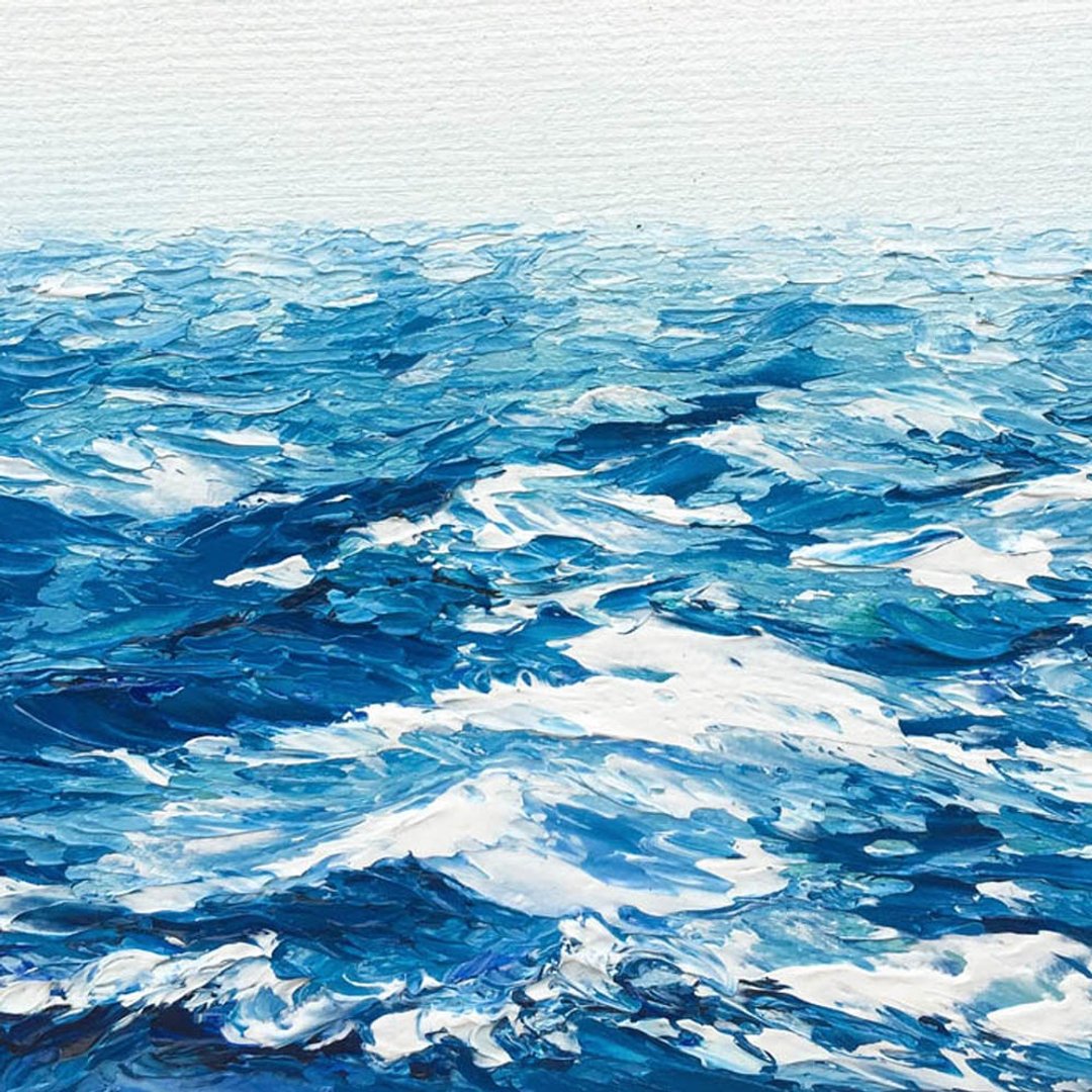 蔚蓝海浪-小型厚涂立体油画。大海浪涛抽象极简约袖珍装饰收藏。 - 海报/装饰画/版画 - 棉 
