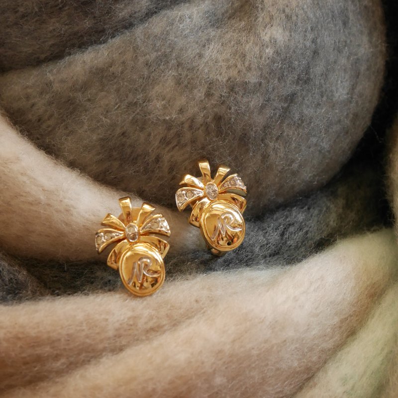 老又好古董珠宝 金色NR莱茵石夹式耳环 NINA RICCI C1183 - 耳环/耳夹 - 其他金属 金色