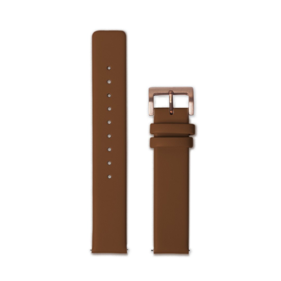 Hidden Time Watch 18mm 真皮表带 - 啡皮玫瑰金扣 - 表带 - 真皮 咖啡色