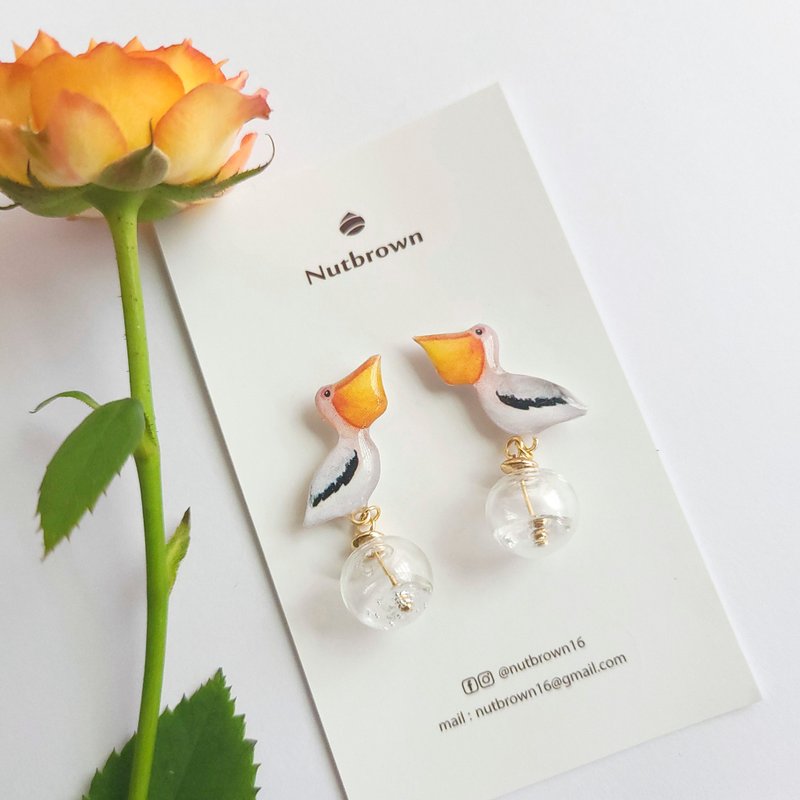 【动物们 No.054】鹈鹕 ·  耳环 耳夹 - 耳环/耳夹 - 树脂 多色