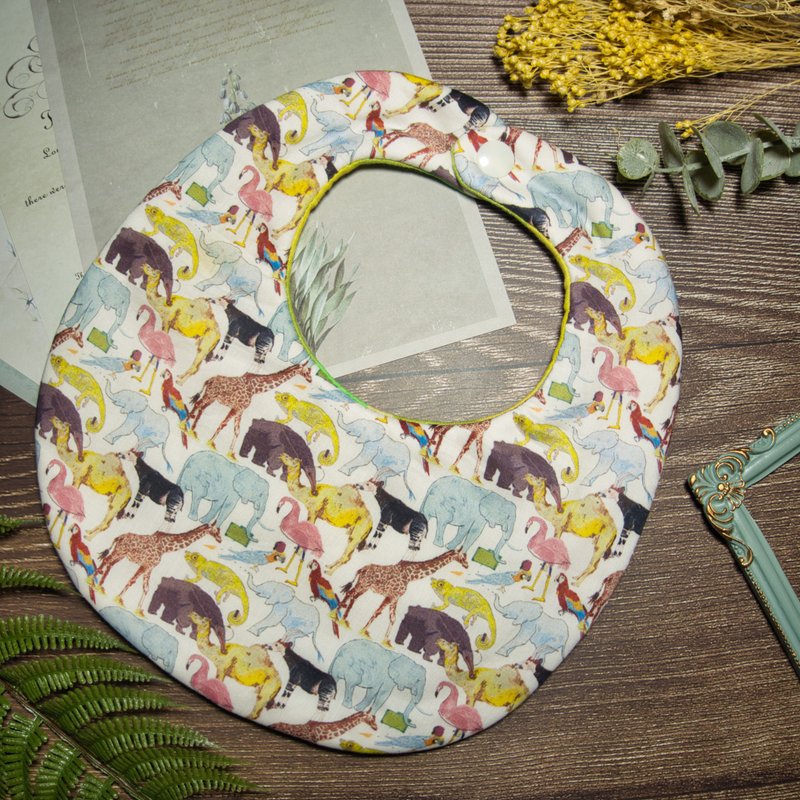 手工八层纱 动物森林蛋兜/圆兜 可定制名字刺绣 - 围嘴/口水巾 - 棉．麻 白色