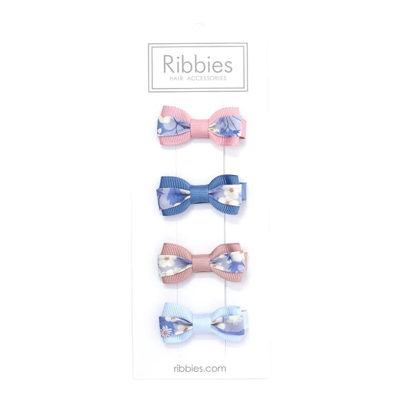 英国Ribbies 双色缎带蝴蝶结4入组-Mitsi Pastel Blue - 发饰 - 聚酯纤维 