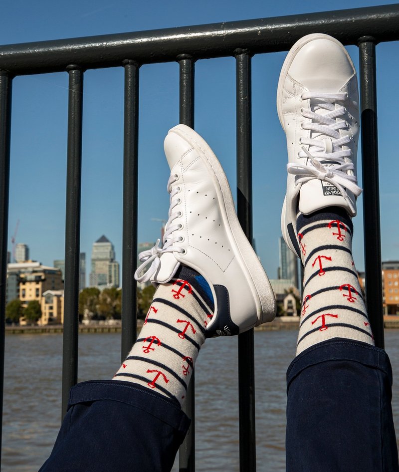 MrD London 英伦绅士袜 - 船锚 – 纯白 - 绅士袜 - 棉．麻 白色