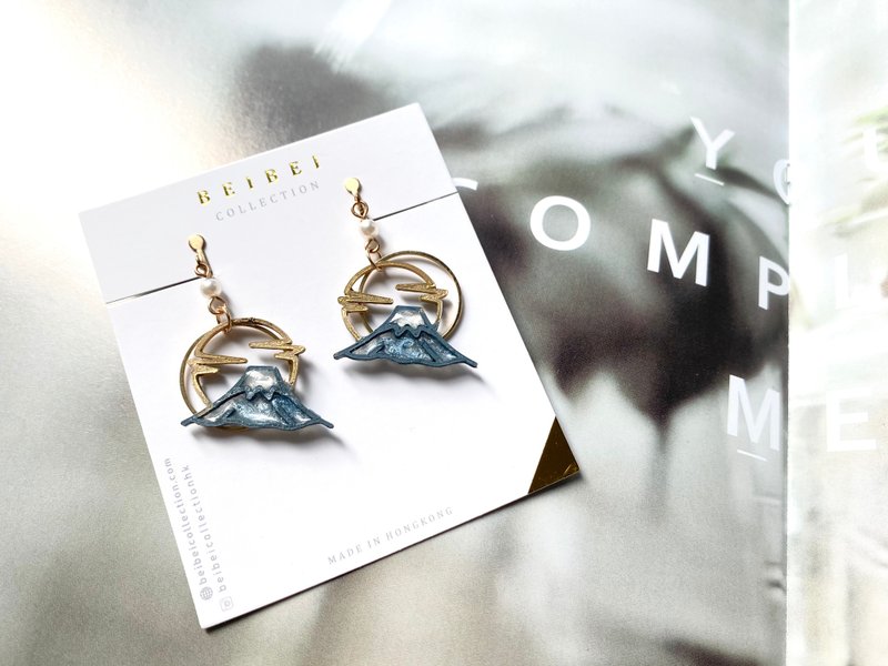 富士山 耳环 - 耳环/耳夹 - 铜/黄铜 蓝色