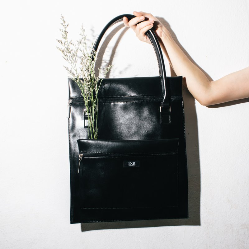 极简黑色手拿包 - 侧背包/斜挎包 - 真皮 黑色