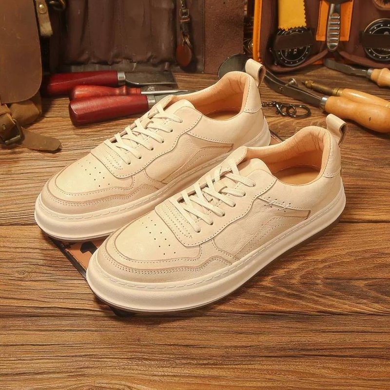 春季新款真皮板鞋男韩版百搭休闲小白鞋英伦复古皮鞋 - 男款休闲鞋 - 真皮 白色