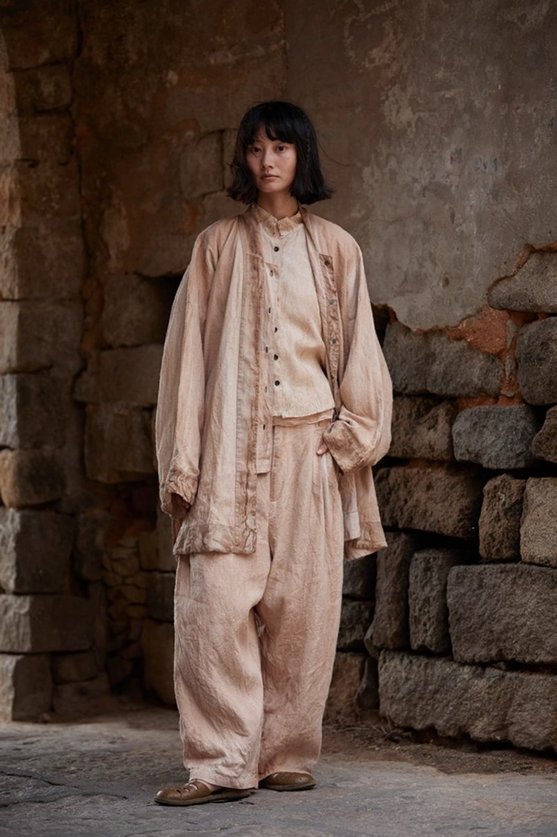 复古文青 植物染亚麻上衣外套 - 女装上衣 - 其他材质 白色