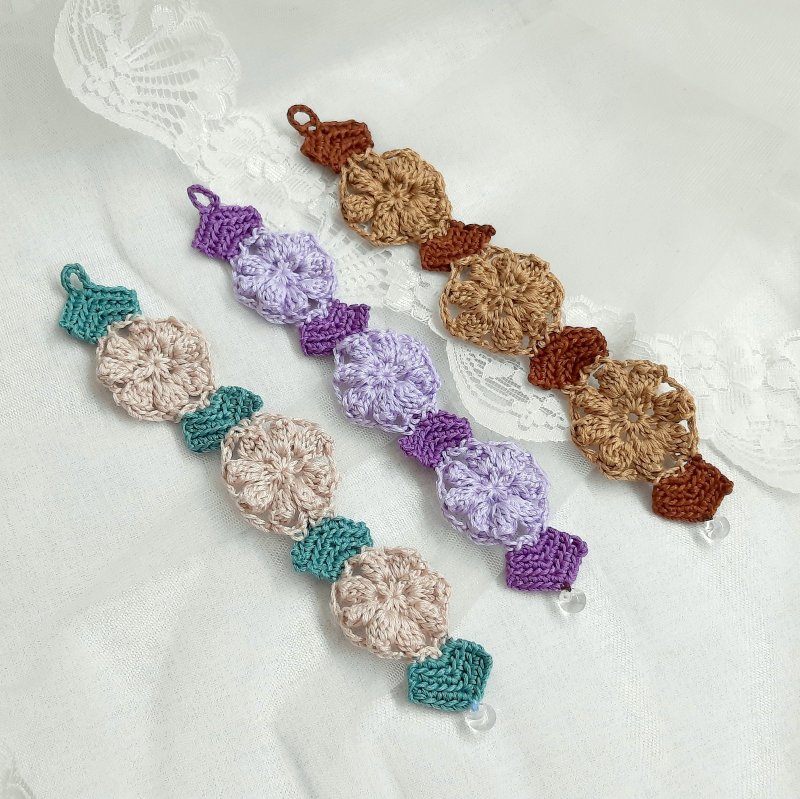 手工编织 古典花园立体花手链。爱尔兰编织/绣线编织/手环 - 手链/手环 - 棉．麻 多色