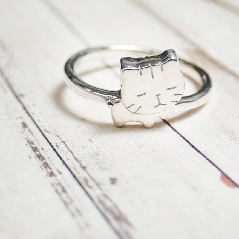 【比法一生】纯银戒指─可爱小猫咪 - 戒指 - 银 银色