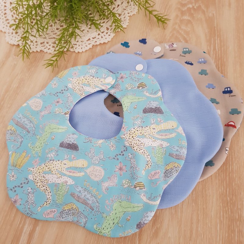 三件组围兜 口水巾 六层纱 男宝蓝色系恐龙车车组合 礼物 弥月礼 - 围嘴/口水巾 - 棉．麻 多色