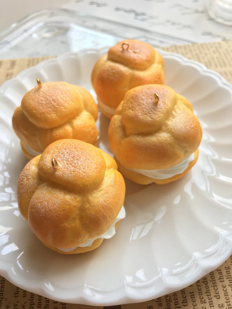 泡芙金色钥匙圈-大 甜点饰品 包包挂饰 - 钥匙链/钥匙包 - 粘土 橘色
