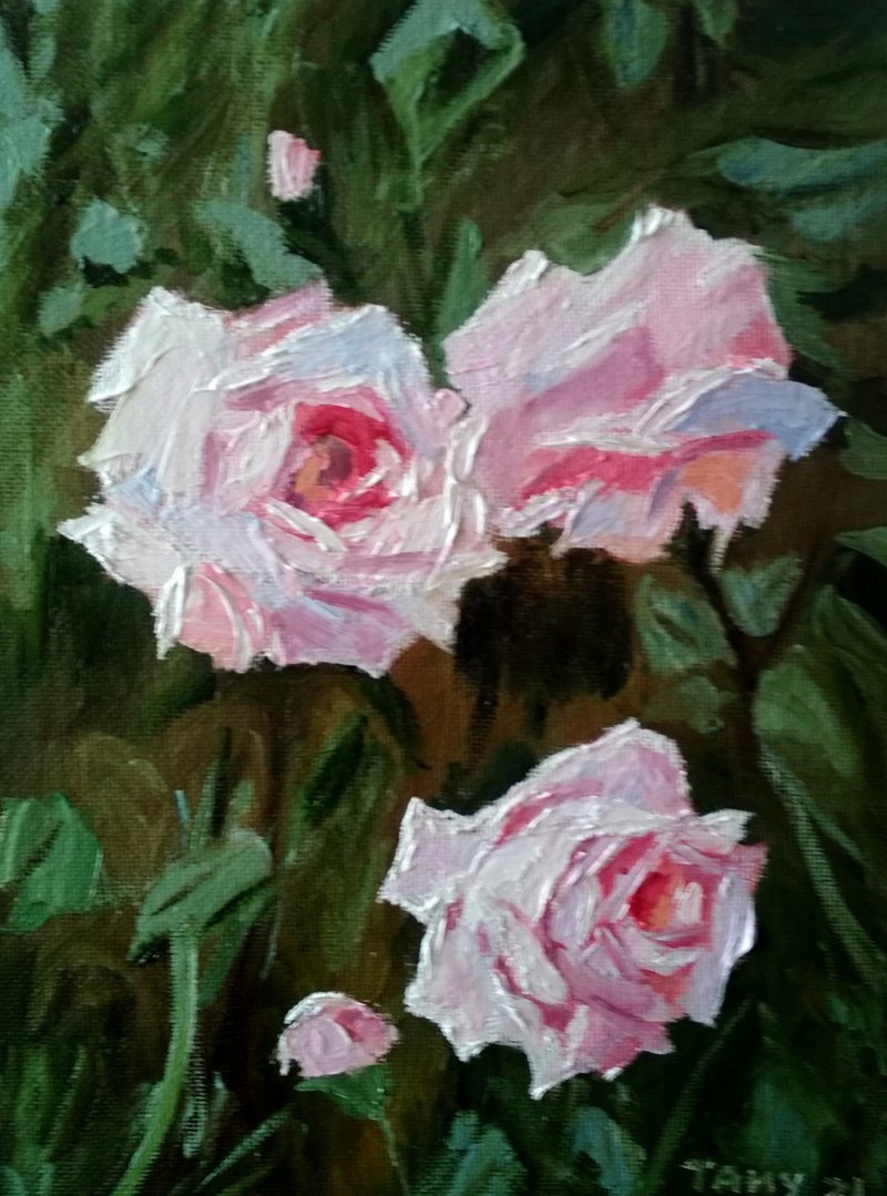 Original oil painting Three roses. 24x18x0,3 cm. Unframed. - 墙贴/壁贴 - 其他材质 