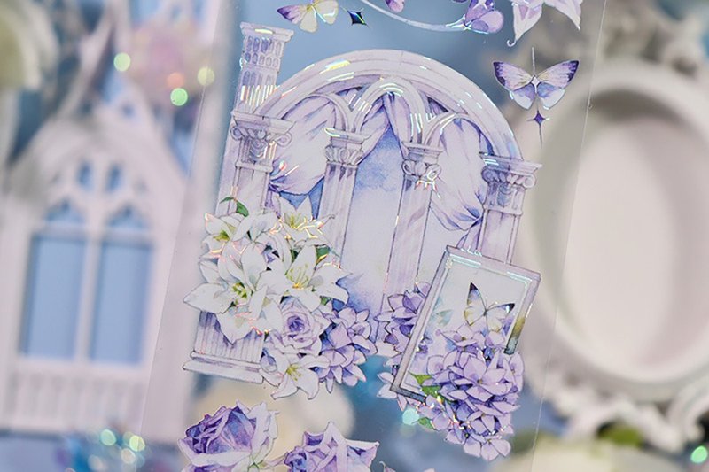 OKMT新七天X二妃 流麻咕卡贴纸PET手帐胶带贝壳光工艺 紫色婚礼 - 纸胶带 - 塑料 紫色