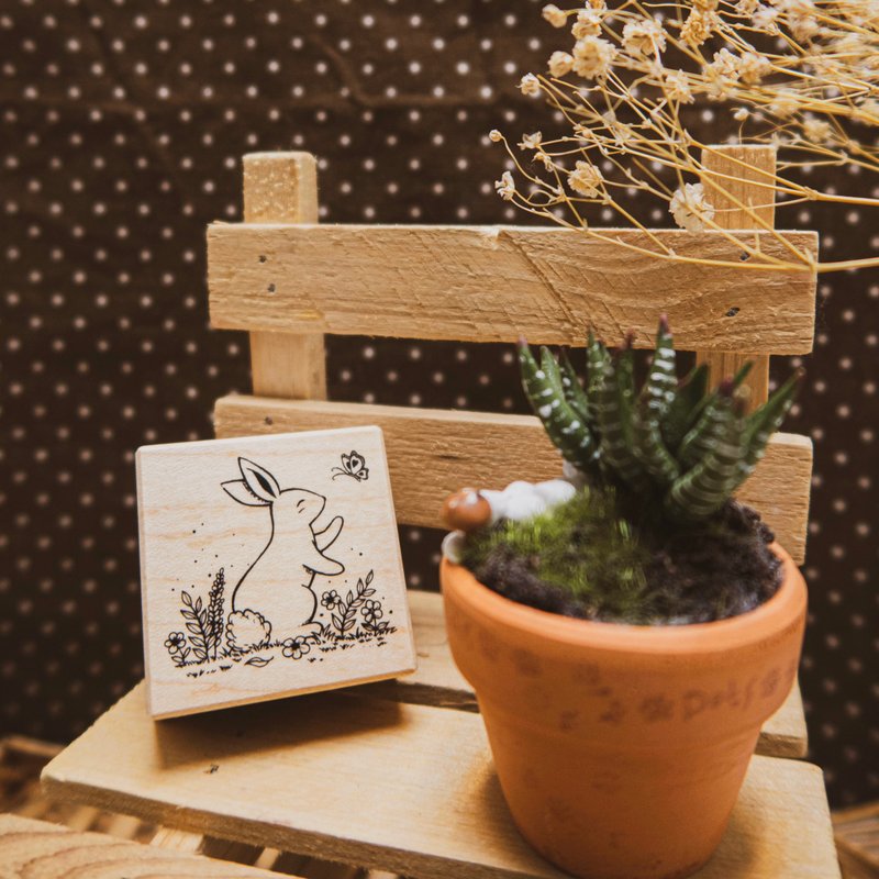 枫木印章-兔子与蝴蝶 CT-1719 - 印章/印台 - 木头 