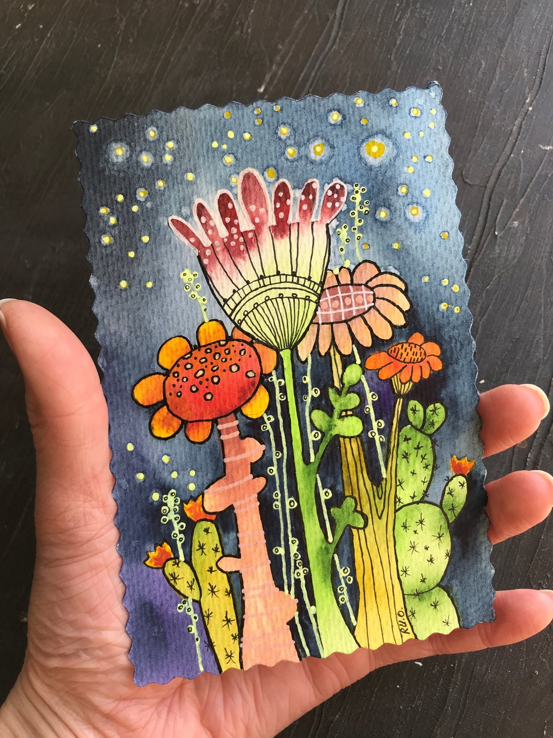 奇思妙想森林画迷你原创水彩卡小艺术品微型艺术 - 海报/装饰画/版画 - 纸 多色