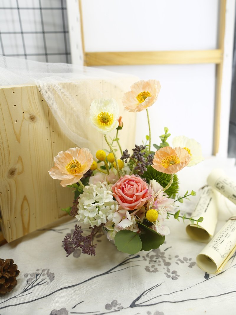 珊瑚粉白虞美人香氛花艺/拟真花/礼物/桌花/永不凋零/布置 - 植栽/盆栽 - 其他材质 