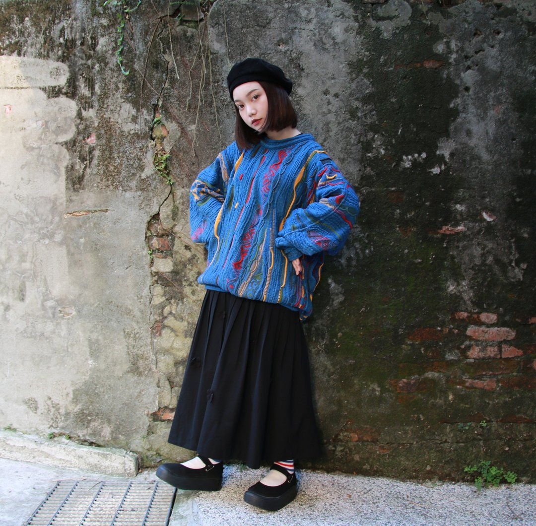Back to Green::COOGI立体编织 点缀蓝 //vintage sweater - 男装针织衫/毛衣 - 棉 
