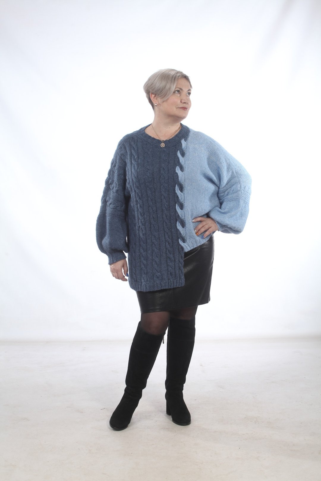 Jumper Sweater 蓝色女款手工针织棉+羊毛 - 女装针织衫/毛衣 - 羊毛 蓝色