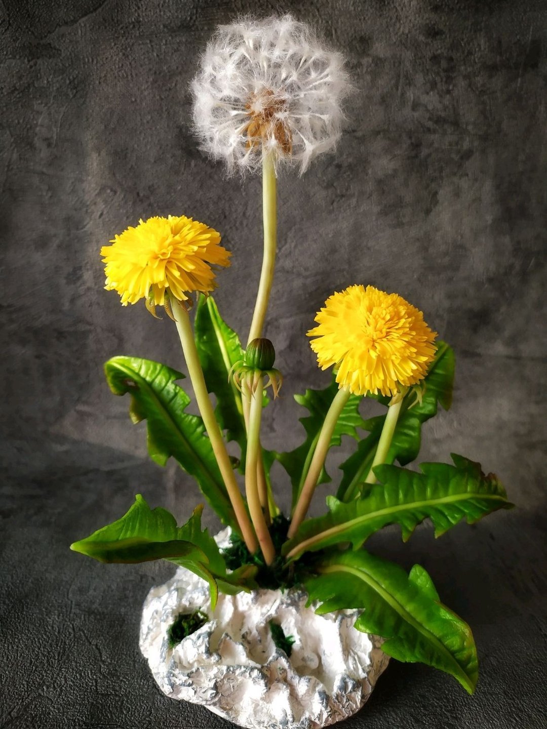 蒲公英花 冷瓷/黏土。陶瓷花束。植物雕塑 - 花瓶/陶器 - 塑料 黄色