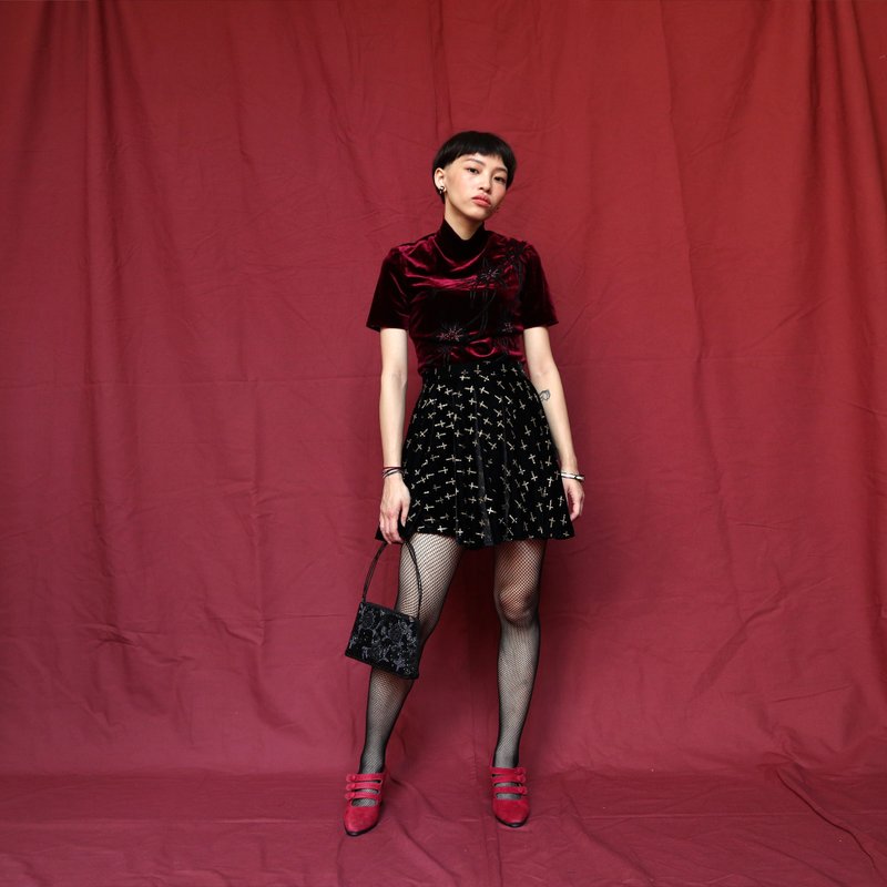 南瓜Vintage。古着绒面高腰短裙 - 裙子 - 其他材质 黑色