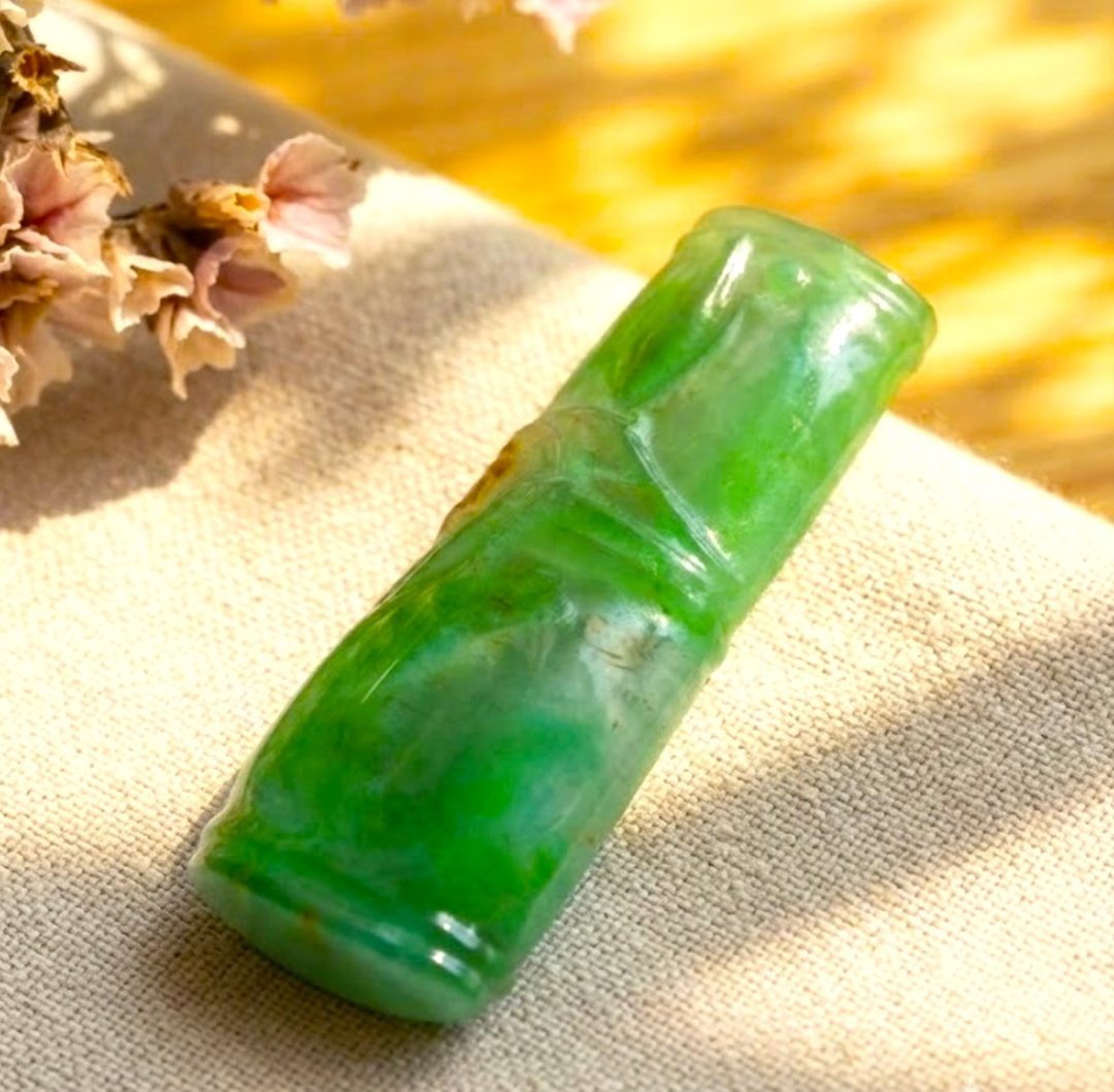 飘阳绿翡翠巧雕节节高升 | 天然缅甸玉翡翠A货 | 送礼 - 项链 - 玉石 绿色